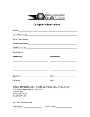 fillable  change  address form southwest colorado federal credit union fax email print