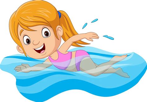 cartoon  girl swimmer   swimming pool  vector art