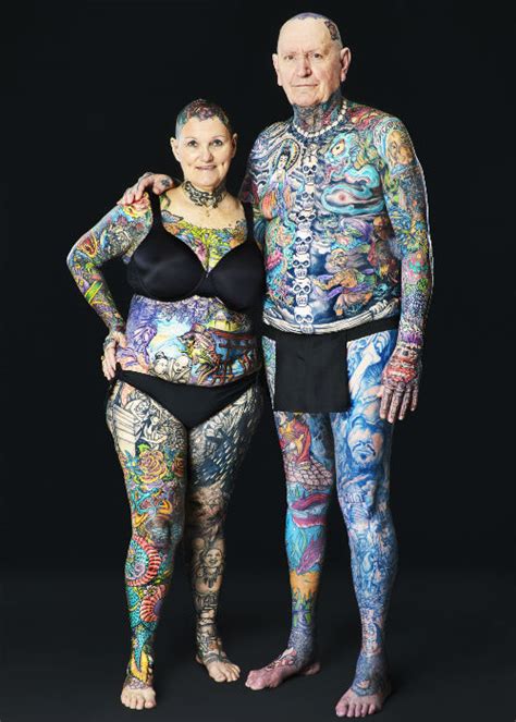 69 year old becomes the most tattooed woman ever with 98 75 of her