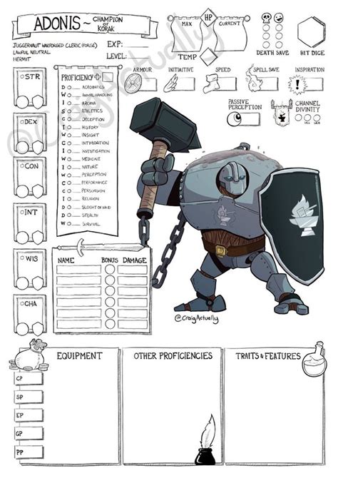 donjons et dragons 5e édition custom illustrated character sheet