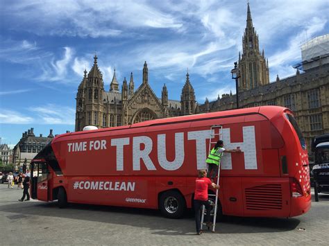 brexit battle bus  leave lies replaced  truth  greenpeace london evening standard