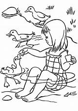 Duck Coloring Pages Girl Feeding Animals Parentune Worksheets Printable sketch template
