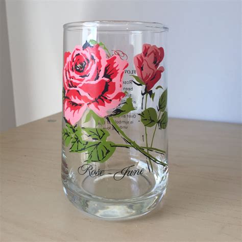 Vintage Flower Of The Month Series Drinking Glass June Roses Etsy