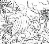 Coloring Pages Dinosaur Fossil Drawing Dimetrodon School Age Printable Dinosaurs Period Kids Color Colouring Volcano Reptile Triassic Habitat Wetland Landscape sketch template