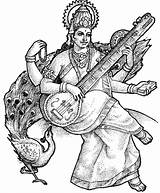 Saraswati Goddess Coloring Hindu Drawing Clipart Krishna Gods Puja Maa Mata Pages Goddesses Sketch Colouring Pencil Drawings Lord Printable Book sketch template