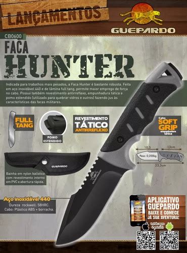 Faca Guepardo Hunter Tática Sobrevivência Bushcraft Canivete Frete Grátis