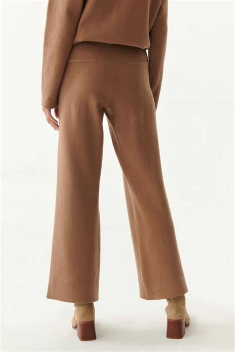 dzianinowe spodnie damskie bomiro typu szerokie kolor karmelowy tatuum
