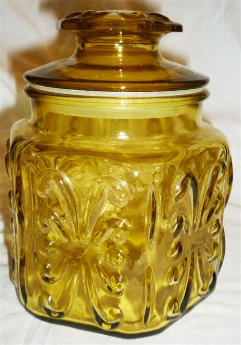 vintage imperial atterbury scroll amber glass lidded canister