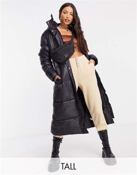 missguided tall longline hooded puffer jacket in black asos