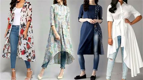latest trendy kurti  jeans   college outfit