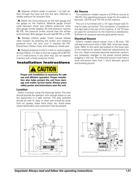 caution installation instructions coats  tire changer user manual page
