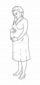 Giovane Pregnant Incinta Segna Suo Stomaco Vettore sketch template