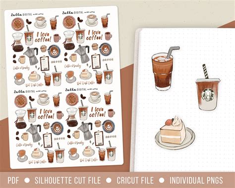 coffee stickers printable  aesthetic digital stickers etsy