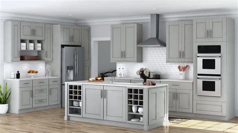 shaker wall cabinets  dove gray kitchen  home depot home