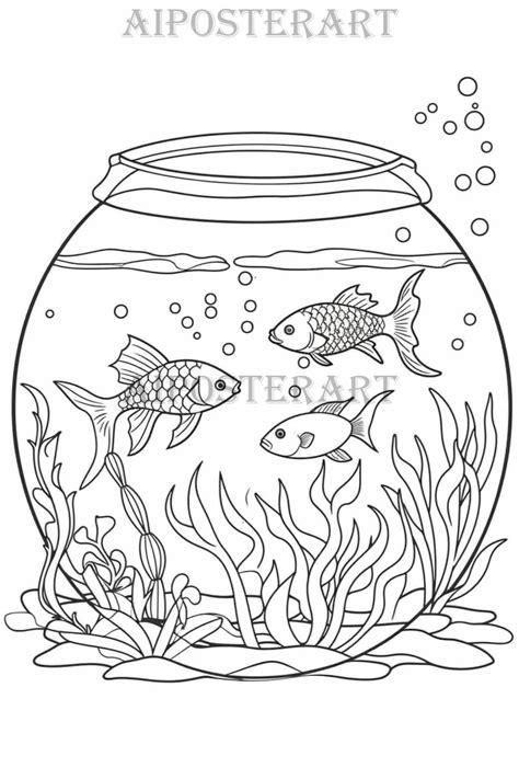 fish bowl coloring page  adults  kids printable coloring sheet