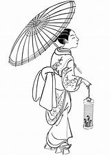 Japanese Coloring Umbrella Woman Lantern Drawing Pages Printable Description Getdrawings sketch template
