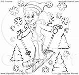 Skiing Girl Clipart Lineart Illustration Royalty Visekart Vector Clip sketch template