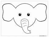 Elephant Coloring Ears Clipart Pages Printable Face Mask Head Easy Template Elephants Drawings Bunny Ear Cute Colouring Cartoon Color Animal sketch template