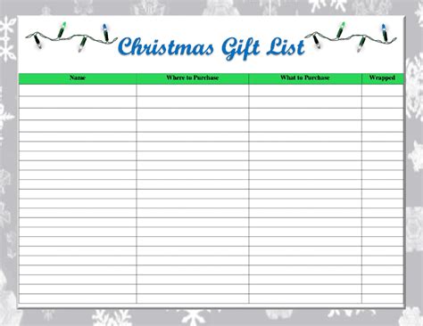 thrifty space  printable christmas gift list