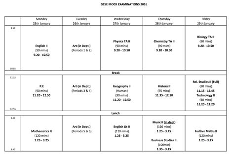 exam timetables january