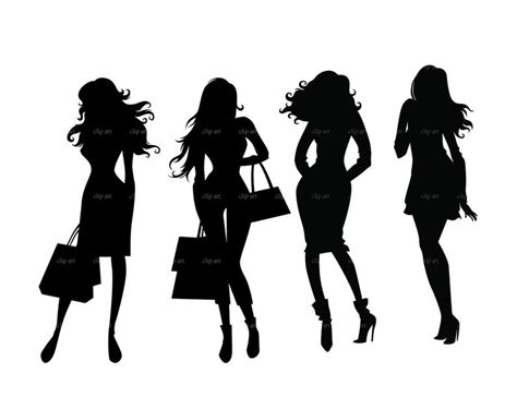 fashion shopping girls silhouette digital clipart vector eps etsy