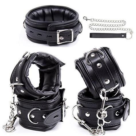 sex bondage restraints set pu leather hands ankles neck collars soft