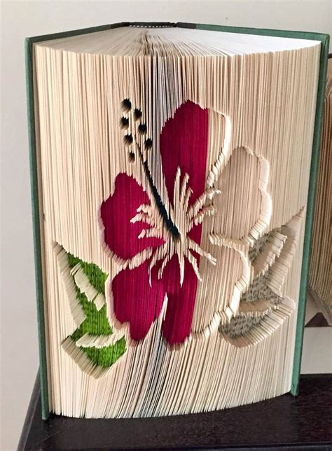 cut fold book folding pattern intricate hibiscus flower  etsy uk