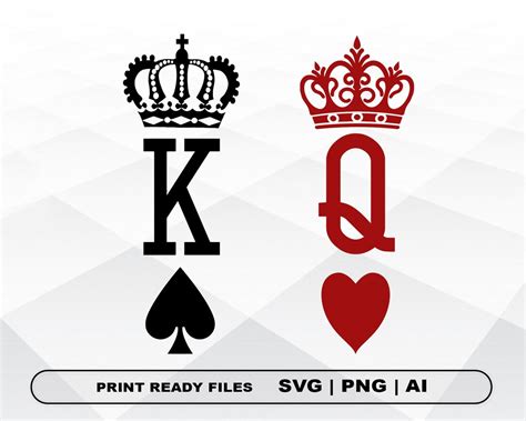 king  queen svg playing cards king  spades queen  etsy canada