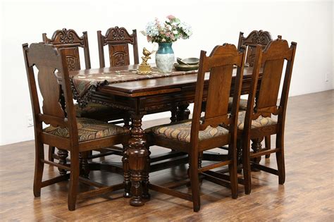 sold tudor 1925 antique carved oak dining set table 6