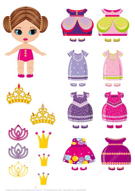 princess paper doll   set  royal dresses tiaras