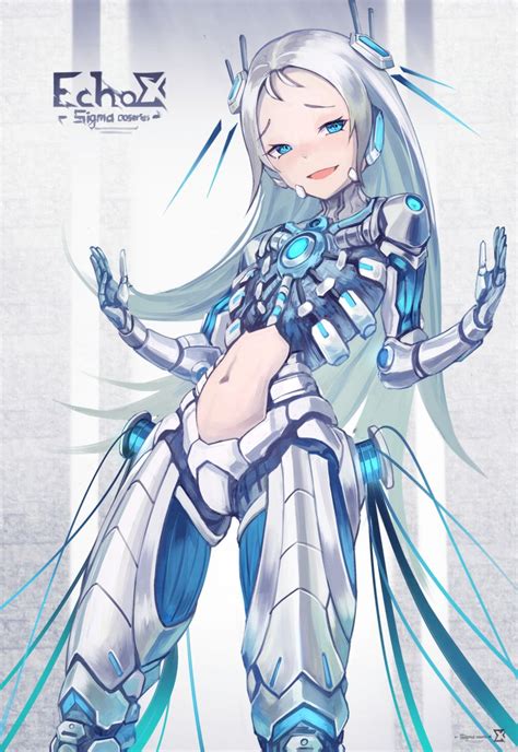 1girl d android blue eyes commentary english commentary hands up
