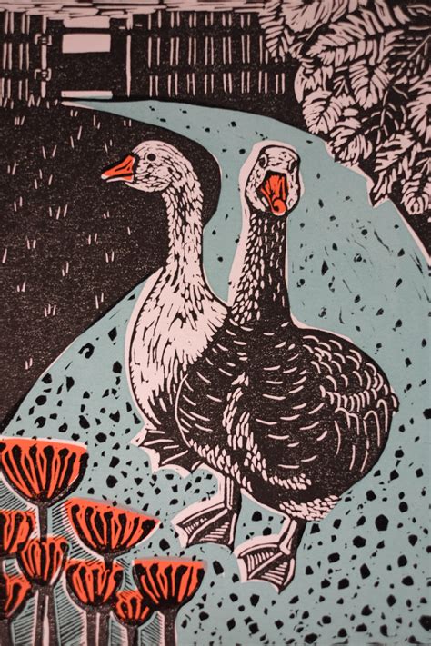 abigail  amelia limited edition lino  screen print   geese