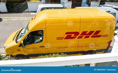 dhl delivery yellow van editorial stock photo image  adult