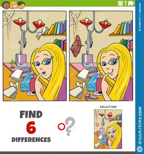 Differences Task With Cartoon Girl And Mess In Her Room Stock Vector