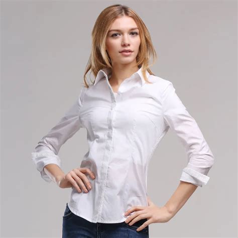 spring shirts white long sleeve shirt  women  cotton female