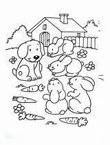 Rabbit Dog Friends Coloring Kids Animals Pages Color Animal Print sketch template