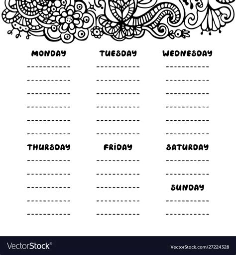 hand drawing black  white weekly planner vector image