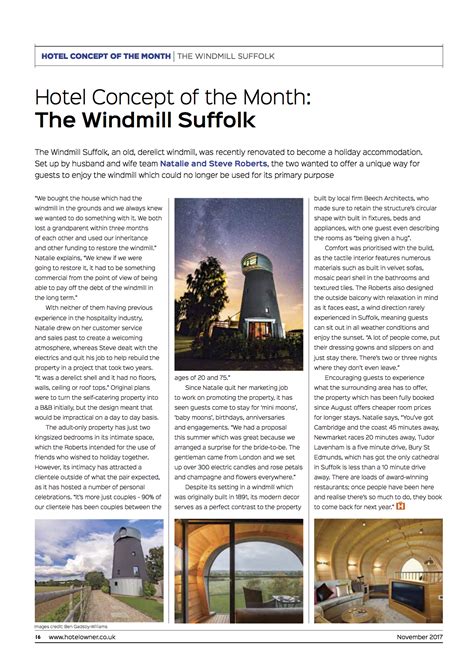 hotel owner magazine  windmill suffolk