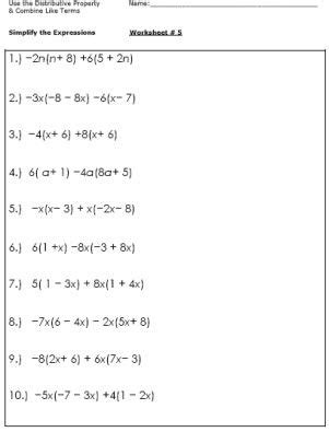 algebra worksheets  simplifying  equation simplifying