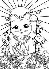 Coloring Japan Neko Maneki Japon Wave Cute Pages Great Sun Japanese Rising Cherry Cat Tattoo Lucky Blossom Symbols Flag Flowers sketch template