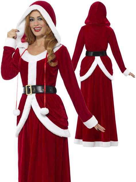 ladies deluxe miss claus mrs santa long fancy dress costume christmas