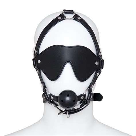 hot sale leather adult sex mask blindfold with ring gag ball bdsm