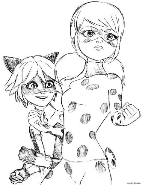 ladybug girl  cat noir coloring pages