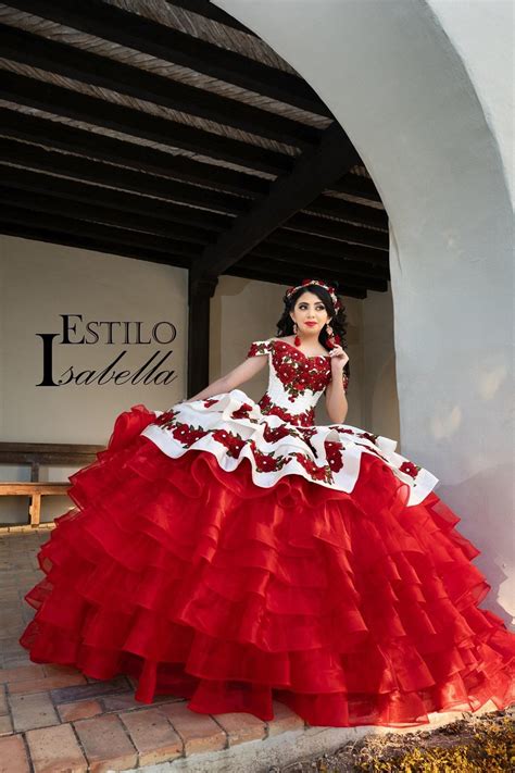 Red Harro Mexican Quinceaños Dress Quince Dresses Mexican Mexican