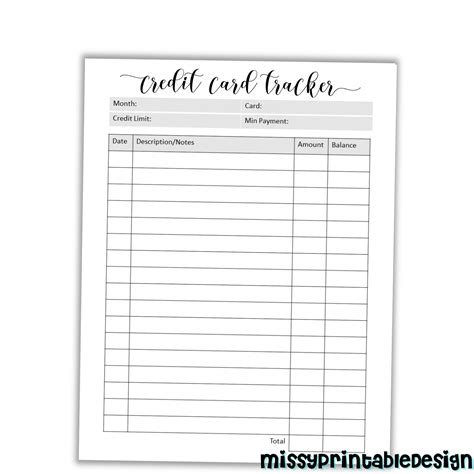 credit card log template