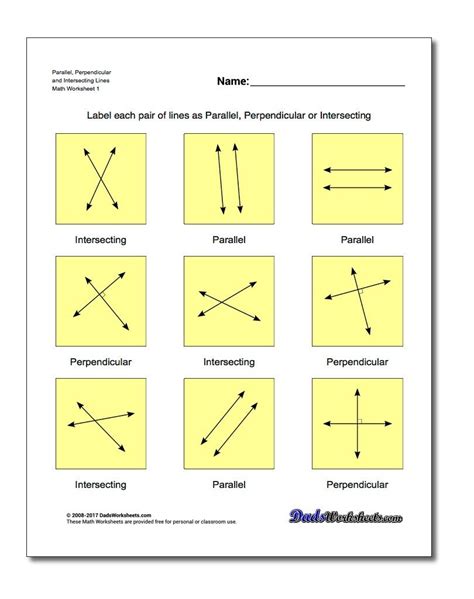 parallel  perpendicular lines geometry worksheet printable word