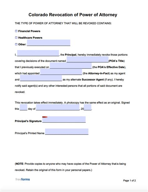 colorado general financial power  attorney form  word