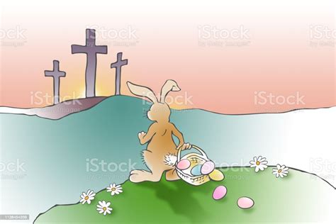 easter bunny confronts christian crosses graphic background stock