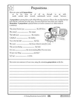 grade writing worksheets prepositions greatschools