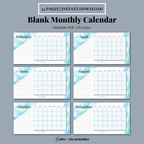 month blank monthly calendar minimal payhip